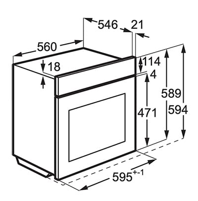 Dimensiones integradas hornos de pared