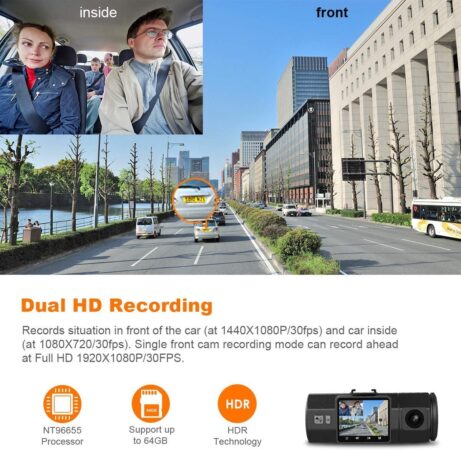 Vantrue N2 Dual Dash Cam FHD 1080P Frontal y trasera