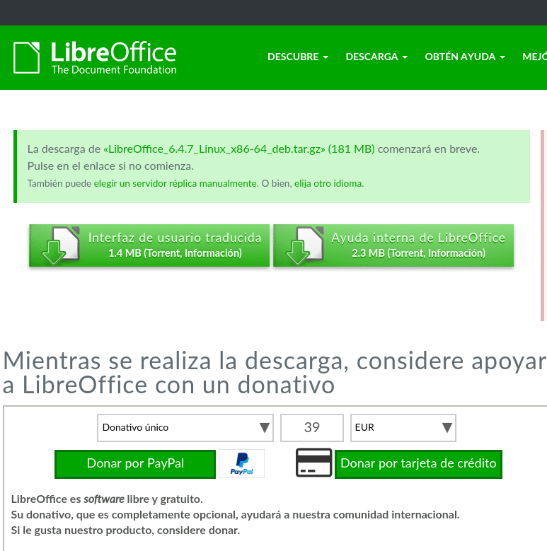 descargar LibreOffice linux