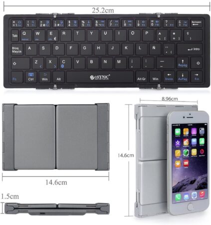 ESYNiC Mini Bluetooth3.0 Teclado Inalámbrico Tri-Plegable