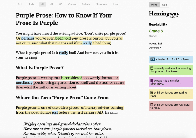Hemingway App Prosa Púrpura