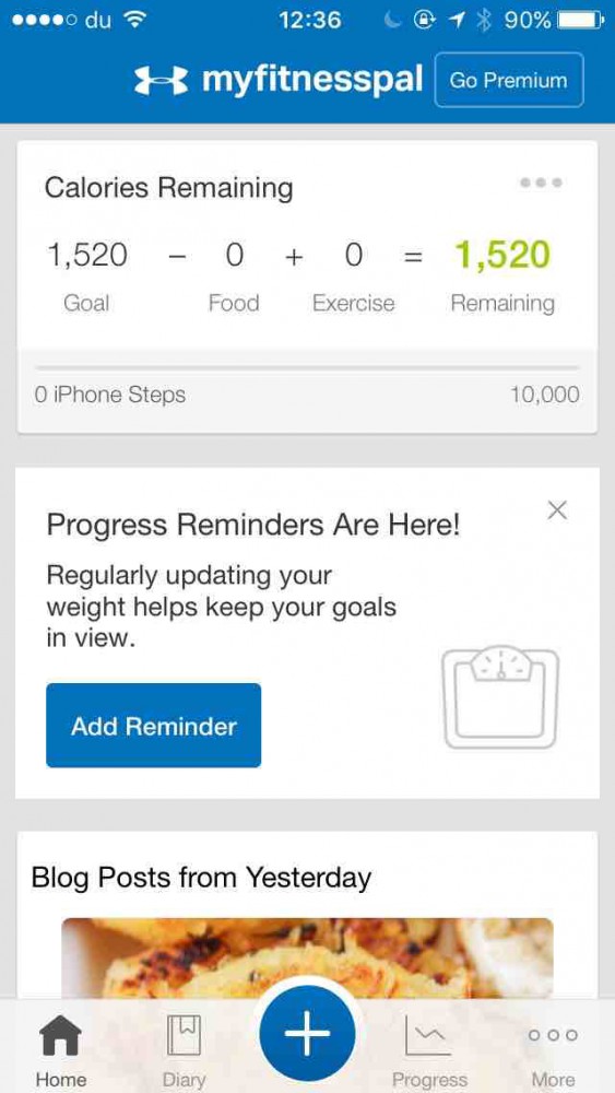 Captura de pantalla de la aplicación MyFitnessPal en inKin Social Fitness Blog