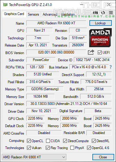 PowerColor RX 6900 XT RedDevil Ultimate GPUz