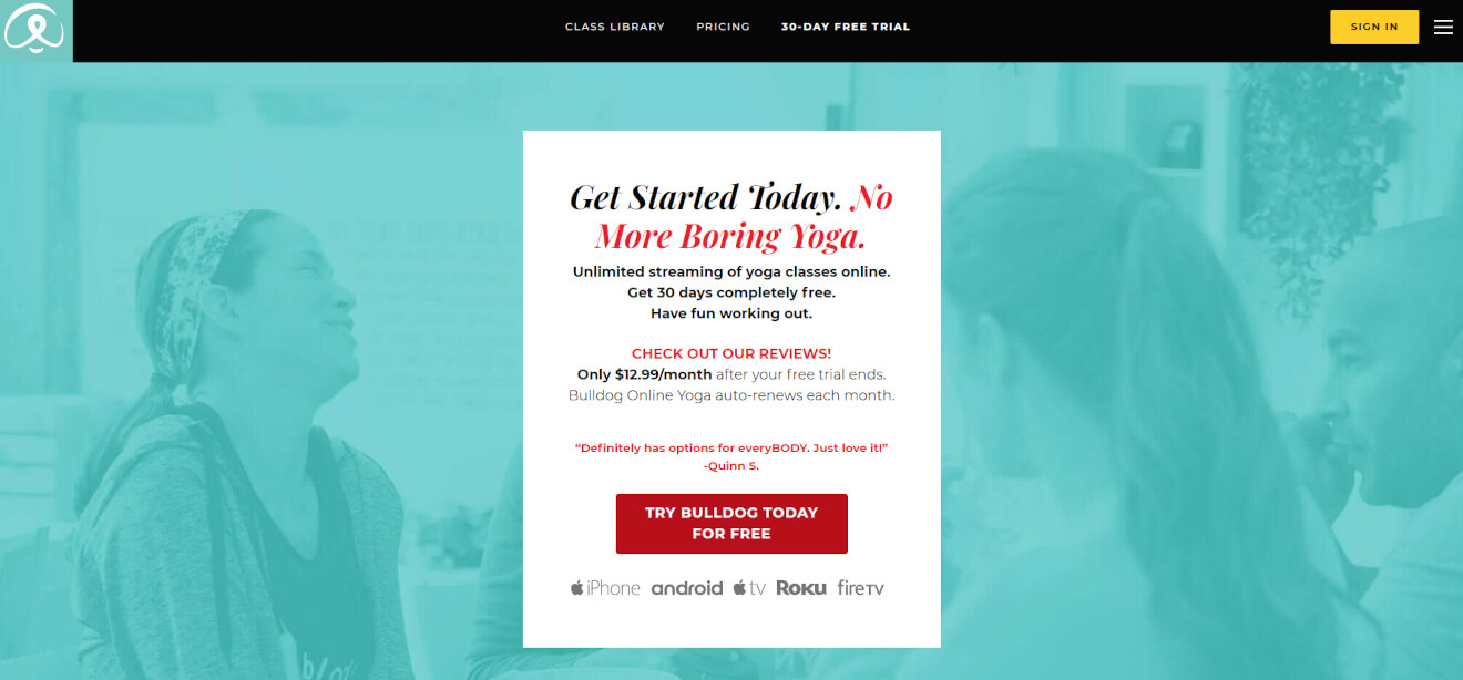 Sitio de membresía de yoga en línea Bulldog
