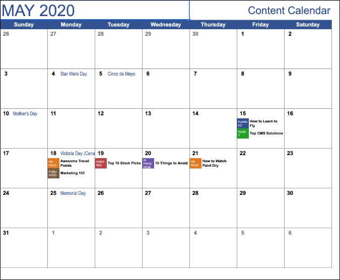 plantilla de calendario de contenidos de google sheets