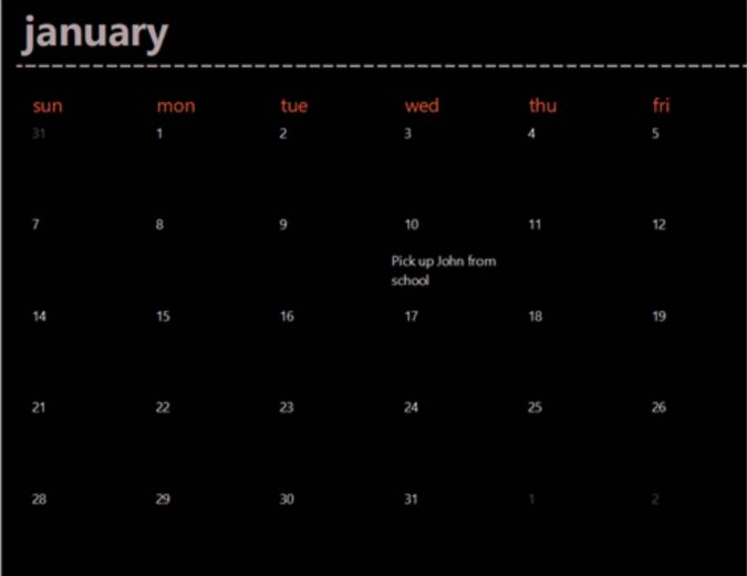 plantilla de calendario de google de tema oscuro