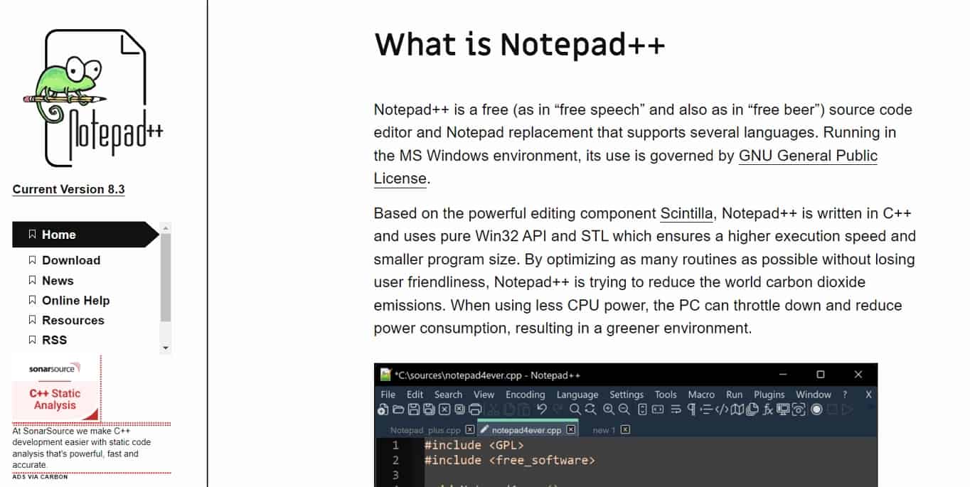El editor HTML de Notepad++.