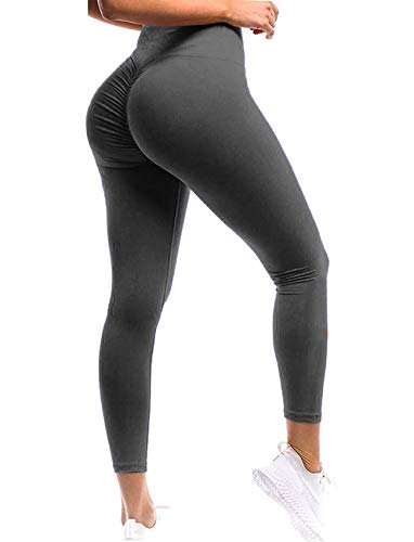 SEASUM Leggings de cintura alta con pliegues para mujer Pantalones de yoga Entrenamiento Levantamiento de glúteos S