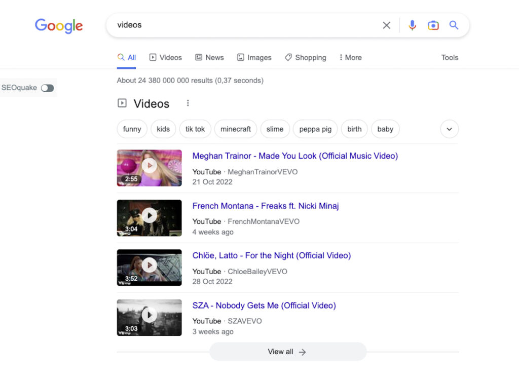 Página de búsqueda de vídeos de Google