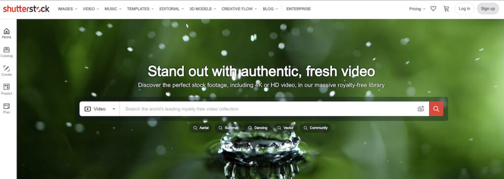 Página de búsqueda de vídeos de Shutterstock