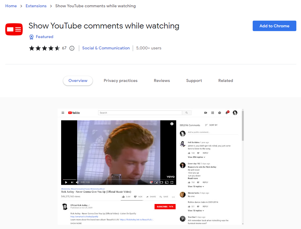 Buscador de comentarios de YouTube - muestra los comentarios de YouTube mientras ves la extensión