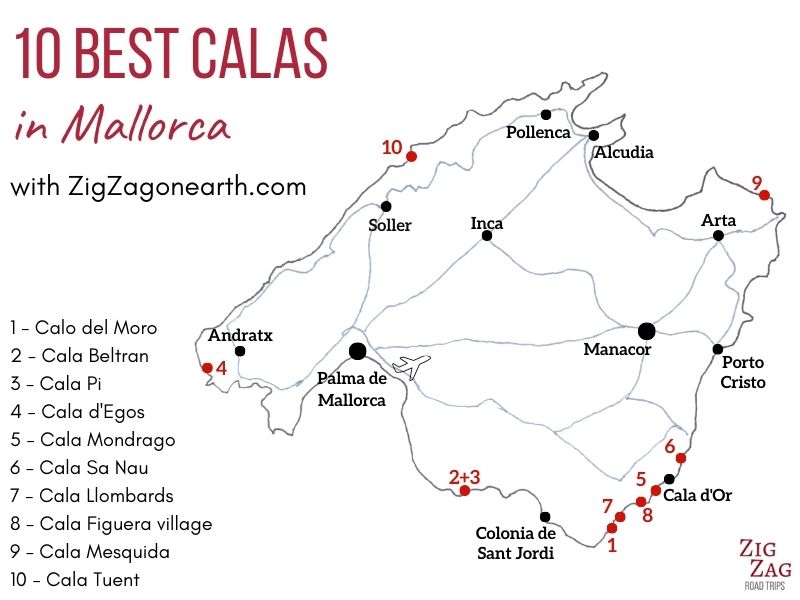 Mapa de las Calas más bonitas de Mallorca