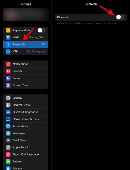 Activar Bluetooth en el iPad