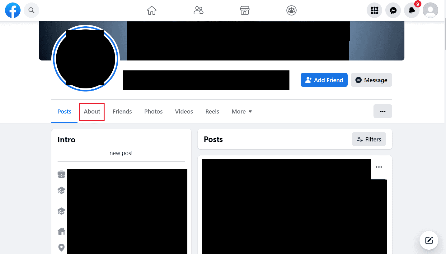 Cómo buscar el número de teléfono de cualquier persona en Facebook 18 Haz clic en la pestaña Acerca de de la página del perfil