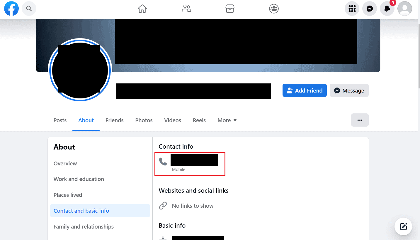 Cómo buscar el número de teléfono de cualquier persona en Facebook 20 En Información de contacto, busca el número de teléfono de esa cuenta