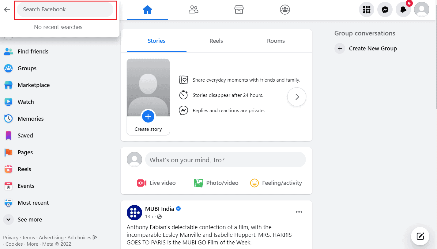 Cómo buscar el número de teléfono de cualquier persona en Facebook 17 Haz clic en la barra de búsqueda de la esquina superior izquierda y busca la cuenta de Facebook deseada