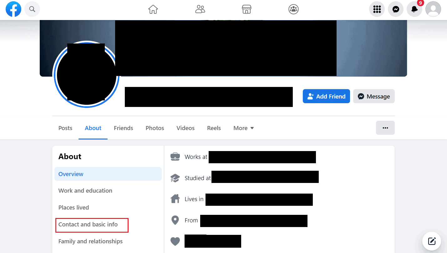 Cómo buscar el número de teléfono de cualquier persona en Facebook 19 haz clic en la opción Contacto e información básica del panel izquierdo