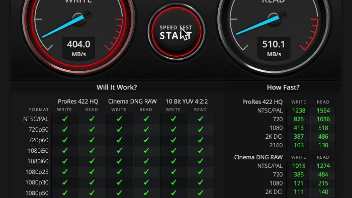 Herramienta de prueba de velocidad de disco Blackmagic