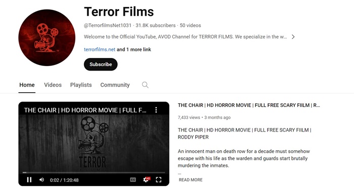 Mejores canales para ver películas gratis en YouTube 47 Películas de terror