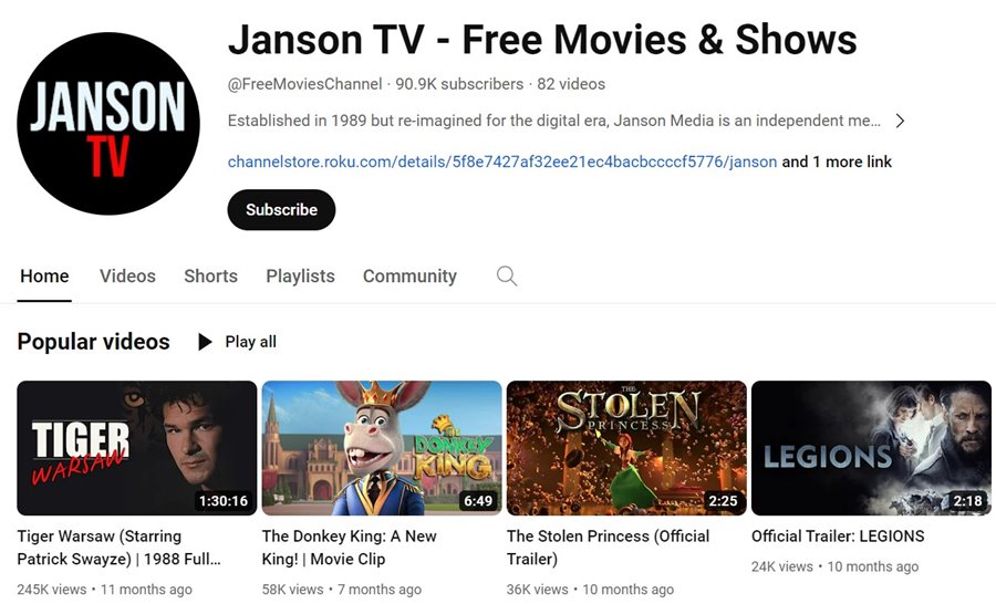 Mejores canales para ver películas gratis en YouTube 50 Janson TV