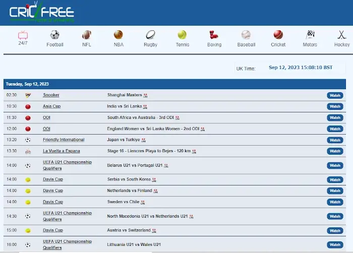 Cricfree - Sitios de streaming deportivo