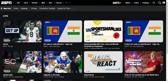 ESPN - Sitios de streaming de deportes