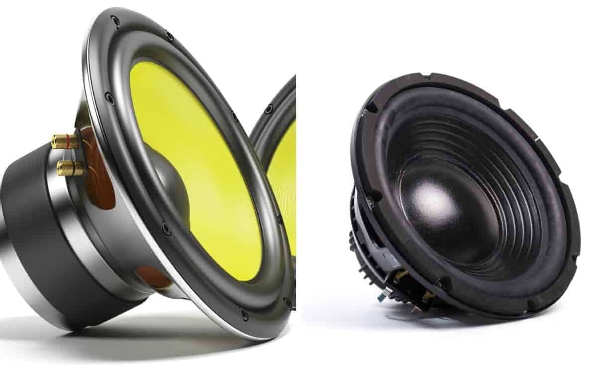 Una imagen que muestra la comparación entre un subwoofer y un woofer, destacando las diferencias entre subwoofer y woofer que hay que tener en cuenta.