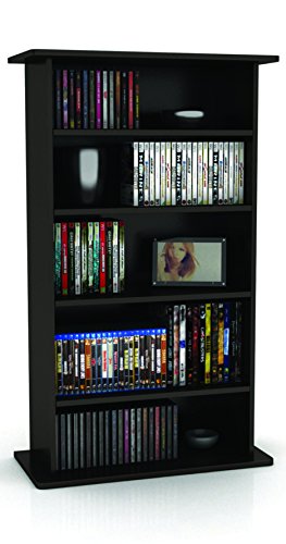 Atlantic Drawbridge Media Storage Cabinet - Store & Organize A Mix of Media 240Cds, 108DVDs Or 132 Blue-Ray/Video Games, Adjustable Shelves, PN37935726 in Black